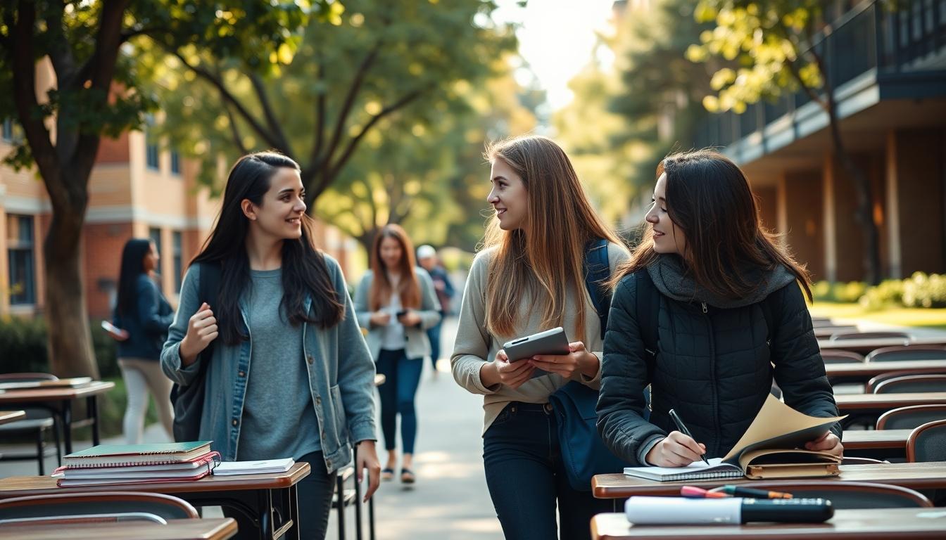Students studying together in modern classroom